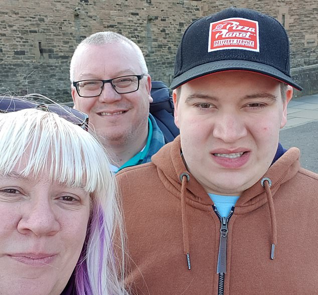 Lynne said changing her lifestyle was important so she 'could be around for longer' to look after her autistic son Joshua (pictured together at Edinburgh Castle)