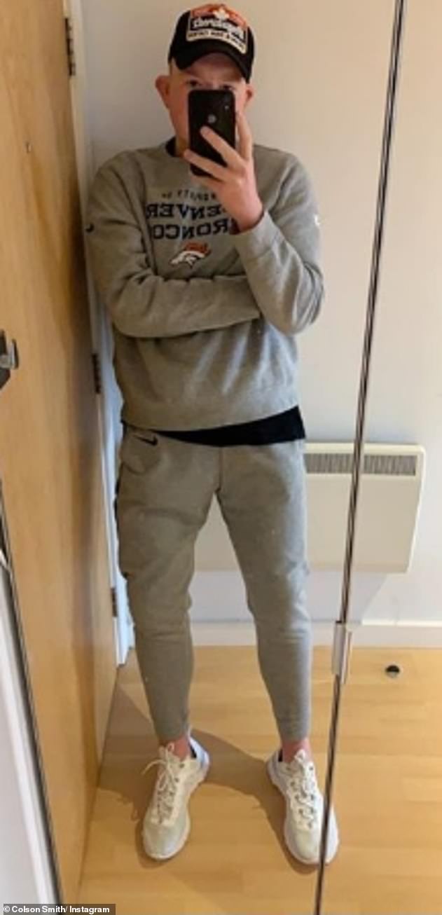 Lean machine: In March, Colson remained determined to keep up with his fitness regime as the U.K entered lockdown after previously revealing a bout of food poisoning kickstarted his weight loss