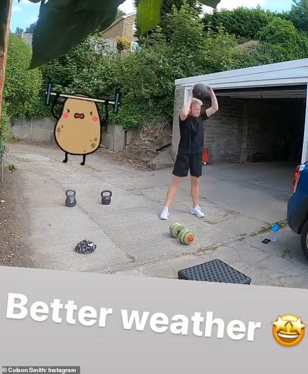 Working up a sweat: The star appeared in great shape as he pumped his arms and worked his way through each of the exercises in the sped-up video