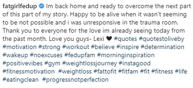 Now, Lexi said she feels 'ready to overcome the next part of her story' and is just 'happy to be alive' in a series of Instagram posts