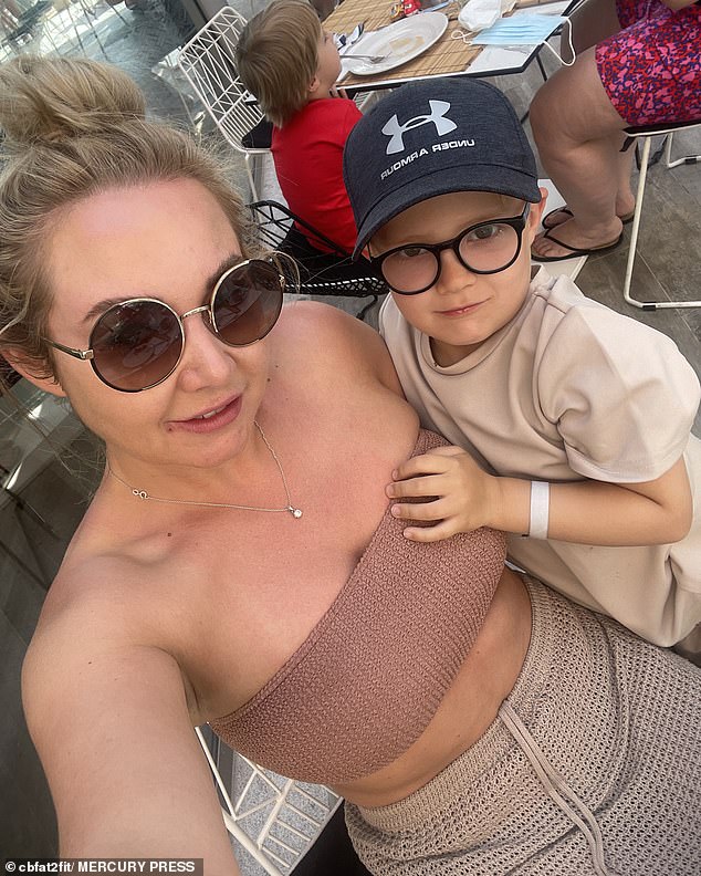 Charmaine (pictured now, with son Alexander) said she gave herself Saturdays off the diet to have a takeaway, chocolate and wine