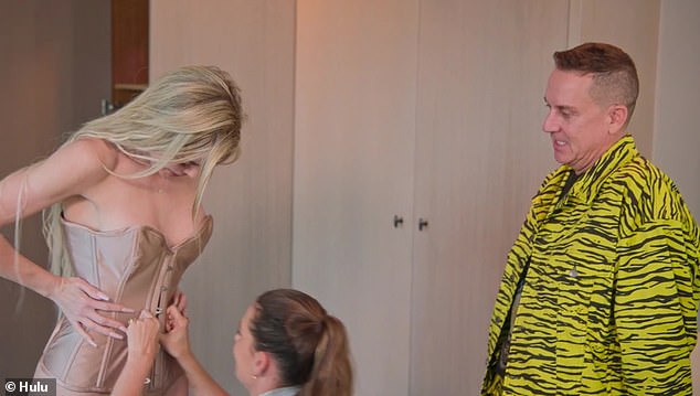 Complimenting: The new episode of The Kardashians - entitled I Never Thought I'd See The Day - features a sequence where Khloe and Kim are getting ready together, with both Kim and fashion designer Jeremy Scott - who designed her glittering gold Met Gala gown - complimenting her new slimmer frame